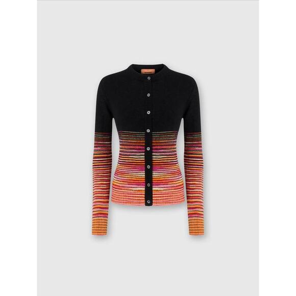 Missoni Buttoned Cashmere Cardigan in Blac w/ Orange Fucsia Space Dye IT 42 US 6 - Picture 5 of 5